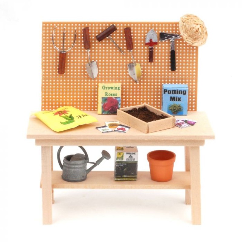 Garden Shed Green Furniture Full Potting Work Bench Town Square Miniatures Melody Jane Doll Houses